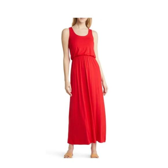 NWT Caslon Jersey Stretch Sleeveless Maxi Dress Red Size Small - Picture 1 of 6